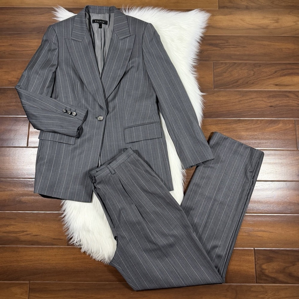 Escada 2 Piece Suit Set Women's Size‎ 42 / US Large Gray Blazer Jacket & Pants